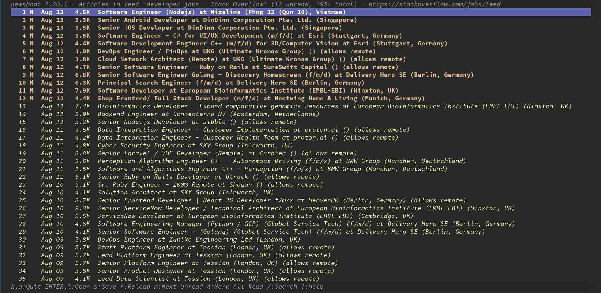 newsboat stackoverflow jobs